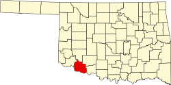 map of Oklahoma highlighting Tillman County