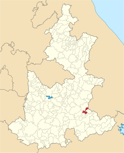 Location of the municipality in Puebla