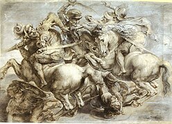 Estudio de Rubens (ca. 1603) sobre La batalla de Anghiari de Leonardo (1503-1505).