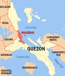 Bản đồ của Quezon với vị trí của Mauban.
