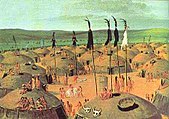 Джордж Кэтлин. «Лагерь племени Мендан», 1833