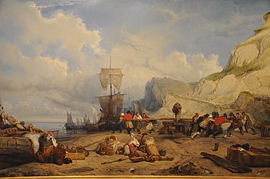 Pêcheur halant un bateau à terre Eugène Le Poittevin, 1832 Musée maritime de l'Île Tatihou.