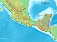 Map showing the extent of the Maya civilization