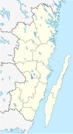 Mapa konturowa regionu Kalmar, blisko dolnej krawiędzi nieco na prawo znajduje się punkt z opisem „miejsce bitwy”