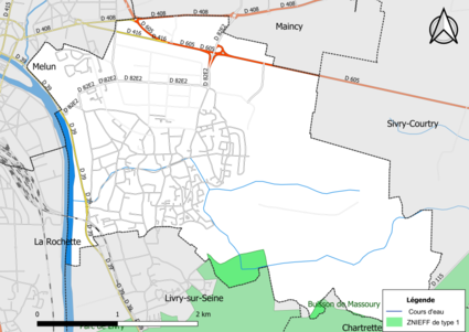 Carte des ZNIEFF de type 1 de la commune.