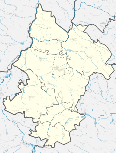 Mapa konturowa powiatu włoszczowskiego, u góry znajduje się punkt z opisem „Stacja Linii Radiowych Dobromierz”