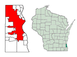 Lokasi Milwaukee di Milwaukee County, Wisconsin
