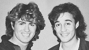 Wham! árið 1985: George Michael (vinstri) og Andrew Ridgeley (hægri)