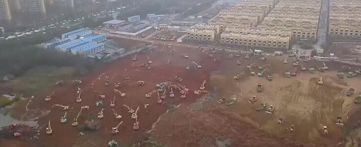 Lloc de construcció de l'Hospital Huoshenshan, que es va iniciar el 24 de gener