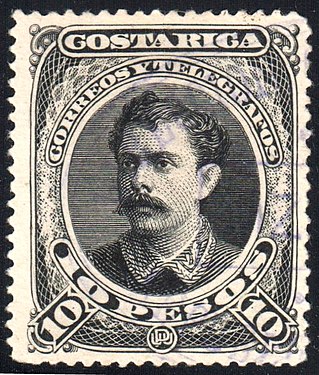 1889: марка из стандартного выпуска с надписью «Correos y Telégrafos» («Почта и телеграф»), номиналом в 10 песо и с портретом президента Коста-Рики Бернардо Сото Альфаро (Sc #34)[^]
