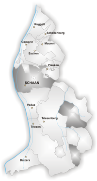 Ligging tussen de andere gemeenten van Liechtenstein