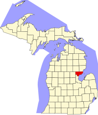 Map of Michigan highlighting Arenac County