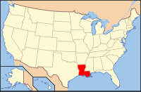 Bản đồ Hoa Kỳ có ghi chú đậm tiểu bang Louisiana