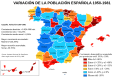 Distribución geográfica del crecimiento de la población española entre 1950 y 1981