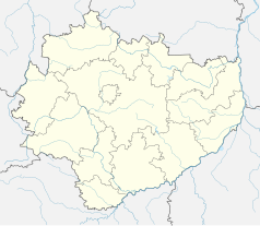 Mapa konturowa województwa świętokrzyskiego, na dole nieco na lewo znajduje się punkt z opisem „Granica”