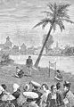 Women wearing nón Ba tầm watch the execution of a pirate chief by the Hoàn Kiếm Lake, 1886