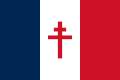 The flag of Free France, a charged vertical triband.