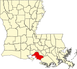 Mapa de Luisiana con la ubicación del Parish Saint Mary