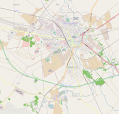 Mapa konturowa Stargardu, blisko centrum na prawo u góry znajduje się punkt z opisem „Muzeum Archeologiczno-Historyczne w Stargardzie”