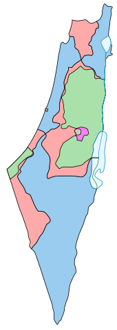 Mapa amb la comparació de les fronteres del pla de partició de 1947 i de l'armistici de 1949.