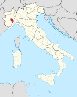 Zemljevid z označeno lego Pokrajine Asti v Italiji