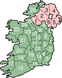 Peta Ireland yang menunjukkan kaunti Republik Ireland (hijau)