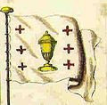 Bandeira de Galicia en Les pavillons, ou banniéres, que la plûpart des nations arborent en mer, 1718.