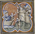 Filips II Augustus belegert Akko (1191) tijdens de Derde Kruistocht (Grandes Chroniques de France de Charles V, 14e eeuw).