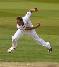 England fast-bowler Stuart Broad bowling.