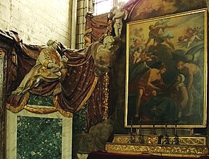 Chapelle Saint-Étienne, retable et tableau de Laurent de La Hyre, La Pâmoison de la Vierge.