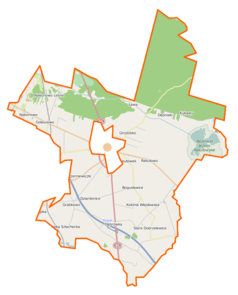 Mapa konturowa gminy wiejskiej Kowal, po lewej nieco u góry znajduje się punkt z opisem „Nakonowo”