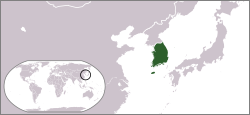 แผนที่เกาหลีใต้ หลังปี ค.ศ. 1953; ได้เอ่ยอ้างแต่ดินแดนเกาหลีใต้ที่ไม่ได้อยู่ในการควบคุมที่ไม่ปรากฏ