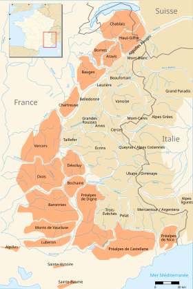 Carte des Préalpes françaises.