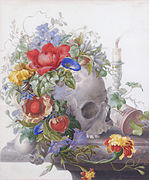 Vanitas con calavera sobre una lámina de mármol (1698), de Herman Henstenburgh, Westfries Museum, Hoorn