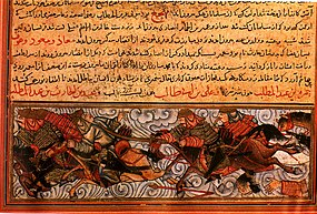 Bitva u Badru zobrazena na perském rukopisu ze 14. století