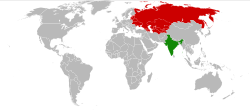 Map indicating locations of India and USSR