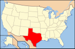 Carte des États-Unis avec le Texas en rouge.