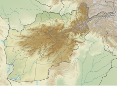 Mapa konturowa Afganistanu, blisko centrum na lewo znajduje się punkt z opisem „źródło”, natomiast blisko lewej krawiędzi na dole znajduje się punkt z opisem „ujście”