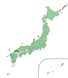Poloha prefektury Jamaguči na mapě Japonska