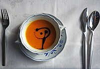 Styrian pumpkin soup always served with pumpkin seed oil