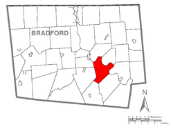 Map of Bradford County with Asylum Township highlighted