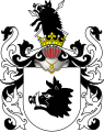 A boar's head erased sable armed argent in the arms of Denhoff