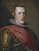 委拉斯開茲的《身穿盔甲的腓力四世（英语：Portrait of Philip IV in Armour）》，57 × 44cm，約繪於1628年，1819年始藏[53]