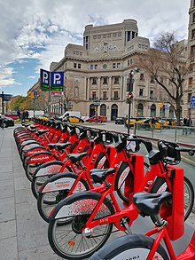 Bicing station and bikes in Barcelona.