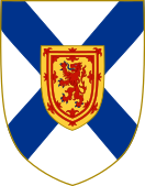 ノバスコシアの準男爵がインエスカッシャンとして使用するノバスコシアの紋章（英語版）：アージェント、聖アンデレ十字、スコットランドの王室紋章（英語版）のインエスカッシャン