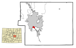 Location of the Stratmoor CDP in El Paso County, Colorado