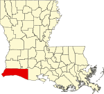 Mapa de Luisiana con la ubicación del Parish Cameron