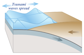 تنتج الطاقة المتحررة موجات تسونامي.
