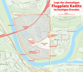 Lage des ehemaligen Flugplatz Kaditz in Dresden