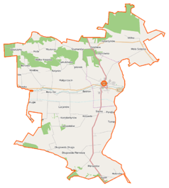 Mapa konturowa gminy Lipsko, na dole nieco na prawo znajduje się punkt z opisem „Dodatek”